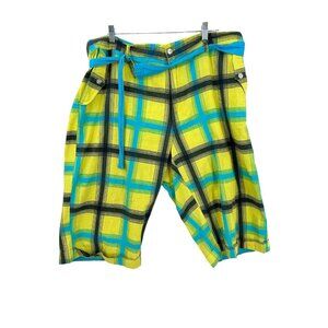 Men's Drop Crotch Linen Blend Shorts Design Loft 2X Belted‎ Yellow